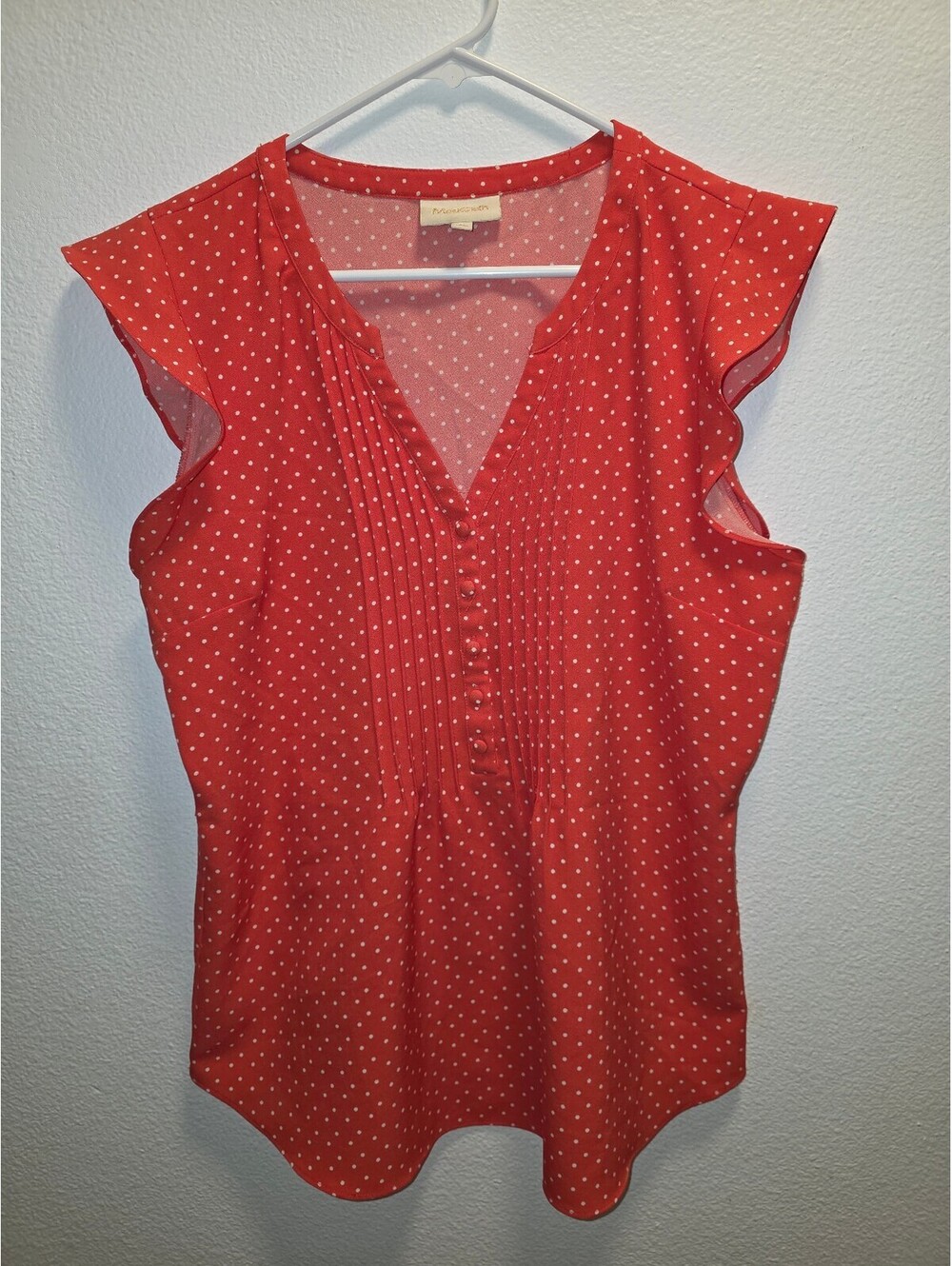 ModCloth Women’s Polka Dot Flutter Sleeve Blouse Red White Size L